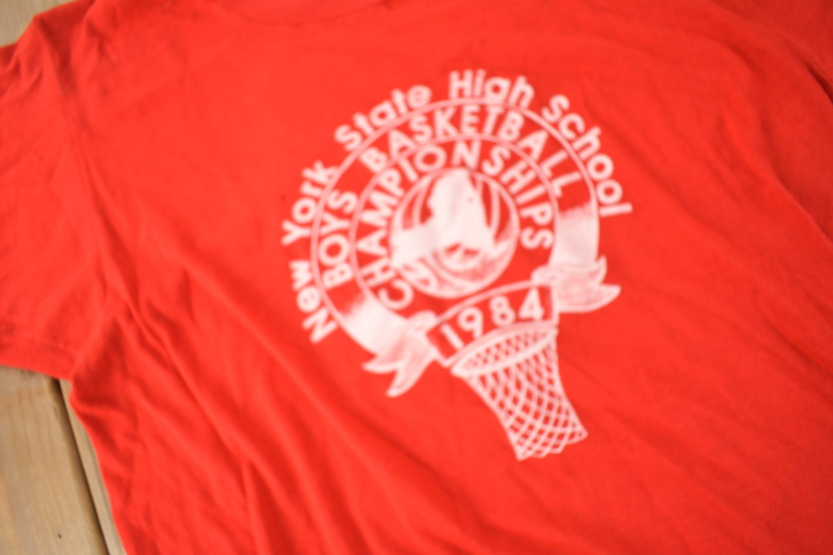 Vintage 1984 New York State Boys Basketball Championships Single Stitch Graphic T Shirt Made In USA