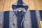 Vintage 1990s Baja Hooded Pullover Striped Knit Poncho Blanket Hoodie / 90s Hoodie / Vintage Sweater / Earth Rug / 90s Mexican Poncho