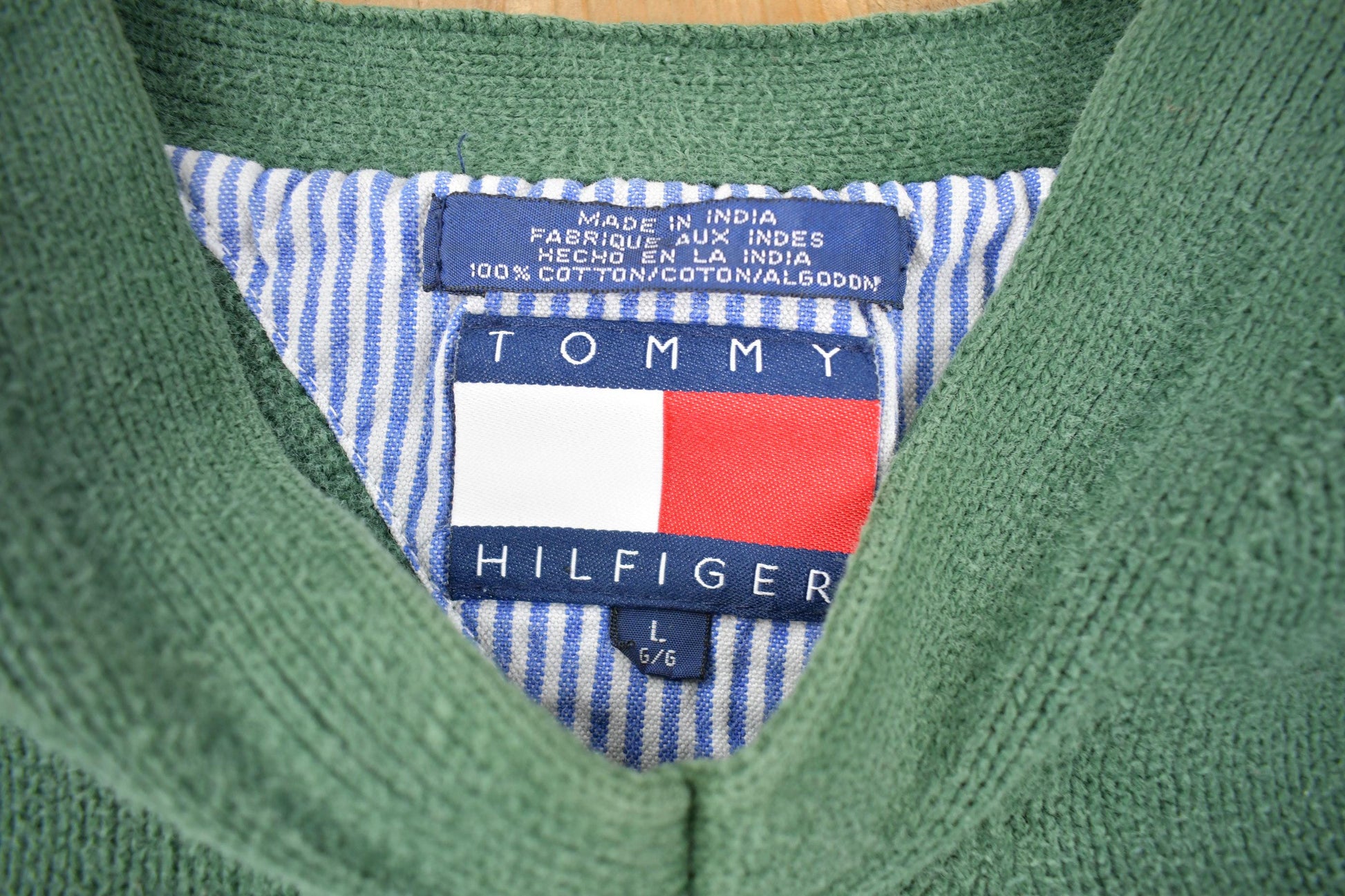 Vintage 1990s Tommy Hilfiger Embroidered Knit V-Neck Sweater