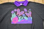 Vintage 1980s Butterfly Floral Graphic Cute Collared Raglan Cut Crewneck Sweater