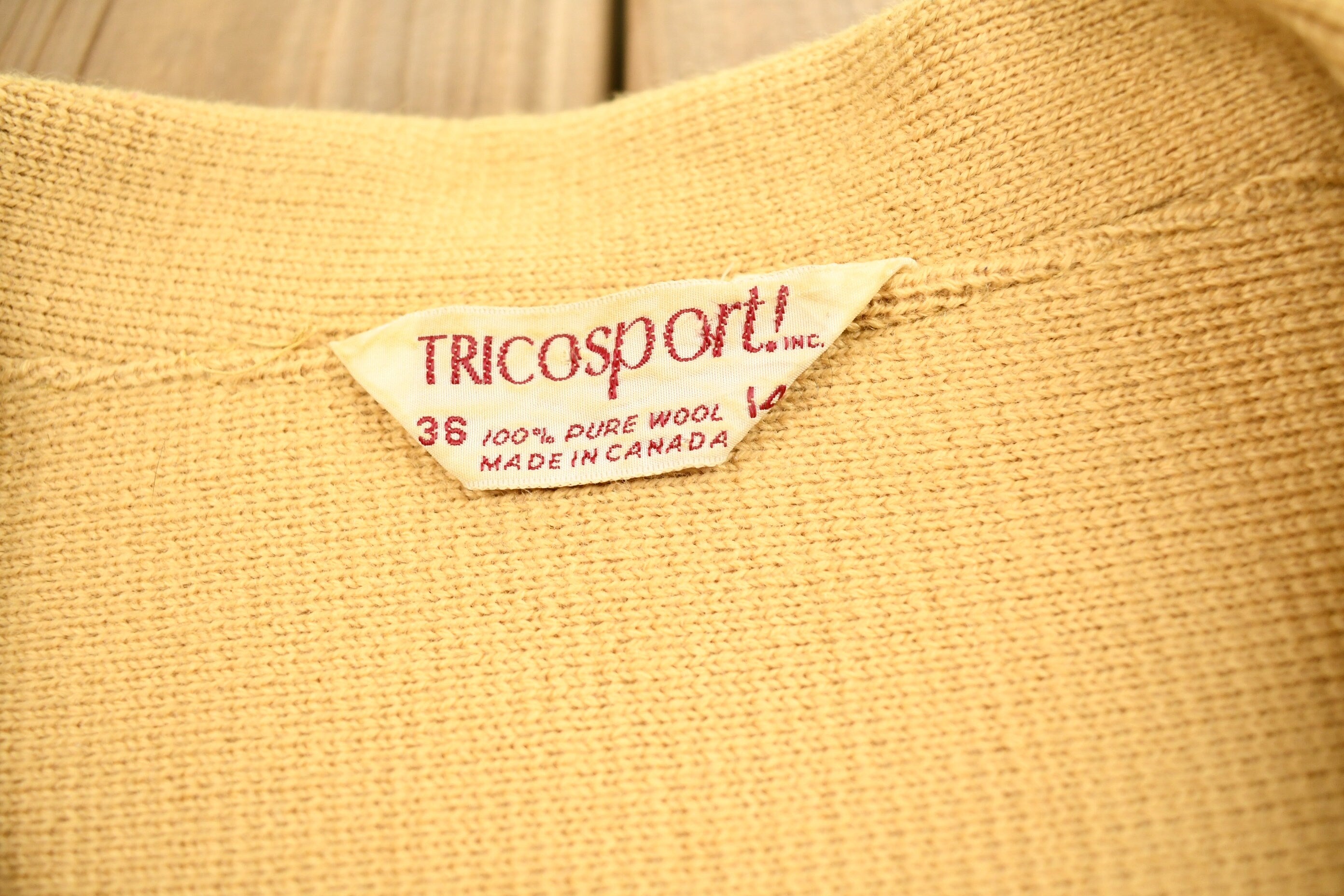 Vintage 1970s Tricotsport Pure Wool Muted Yellow Cardigan Sweater
