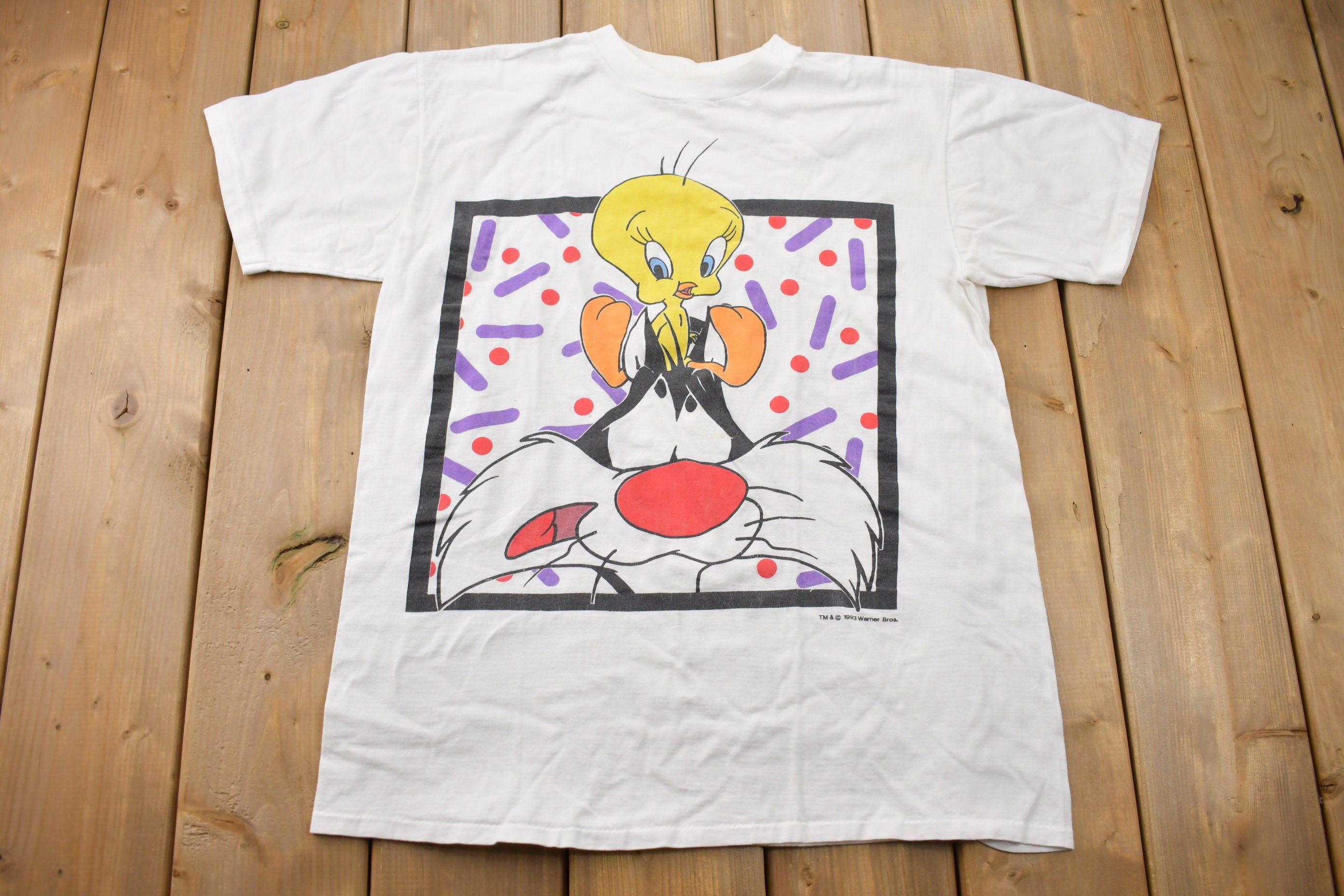 Vintage 1993 Tweety Bird and Sylvester the Cat Looney Tunes Cartoon Promo T-Shirt