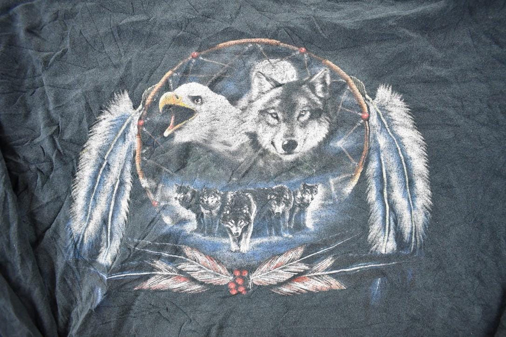 Vintage 1990s Wolf And Hawk Nature Crewneck Long sleeve Shirt Men's L