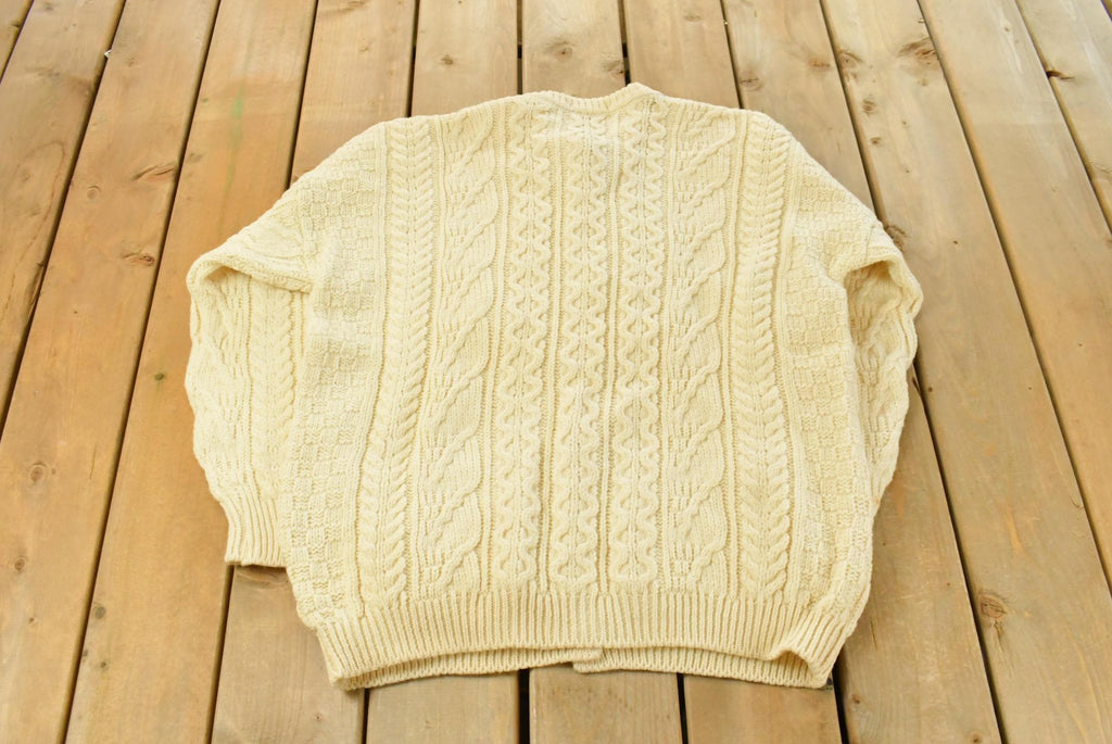Vintage 1980s Kerry Traditions Cable Knit Wool Knit Cardigan Sweater Women's XL