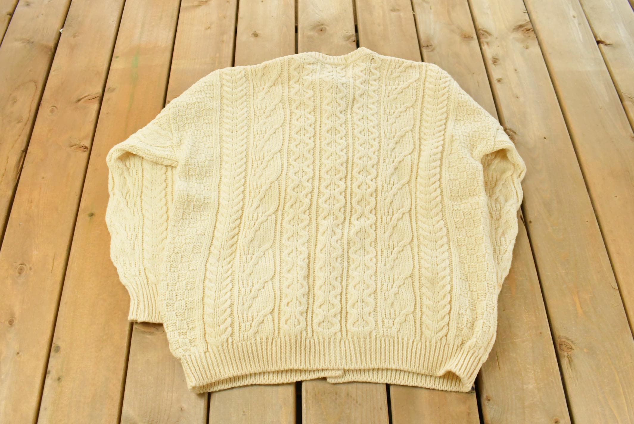 Vintage 1980s Kerry Traditions Cable Knit Wool Knit Cardigan Sweater Women's XL