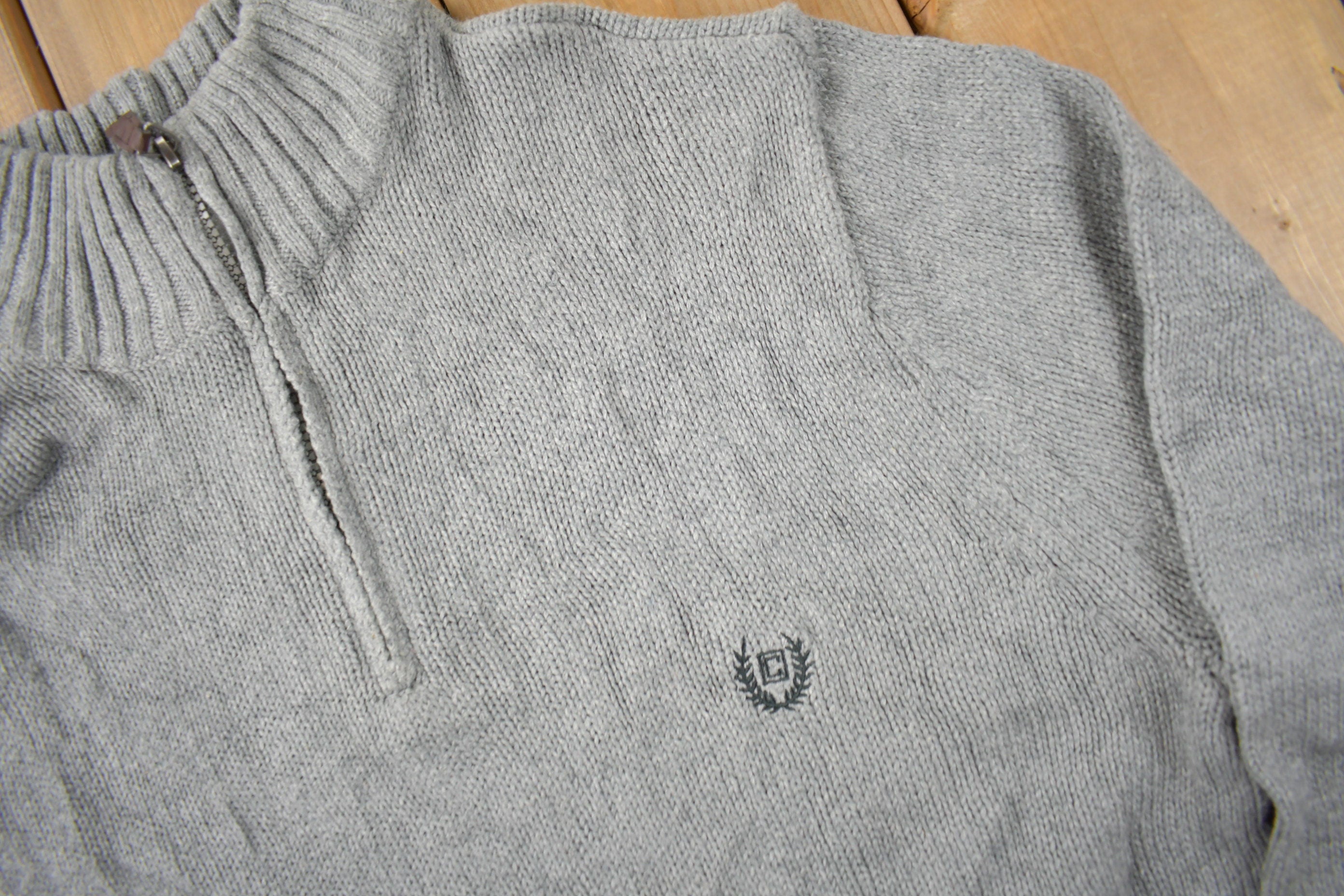 Vintage Y2K Chaps Embroidered Logo Quarter Zip Knit Sweater Size M