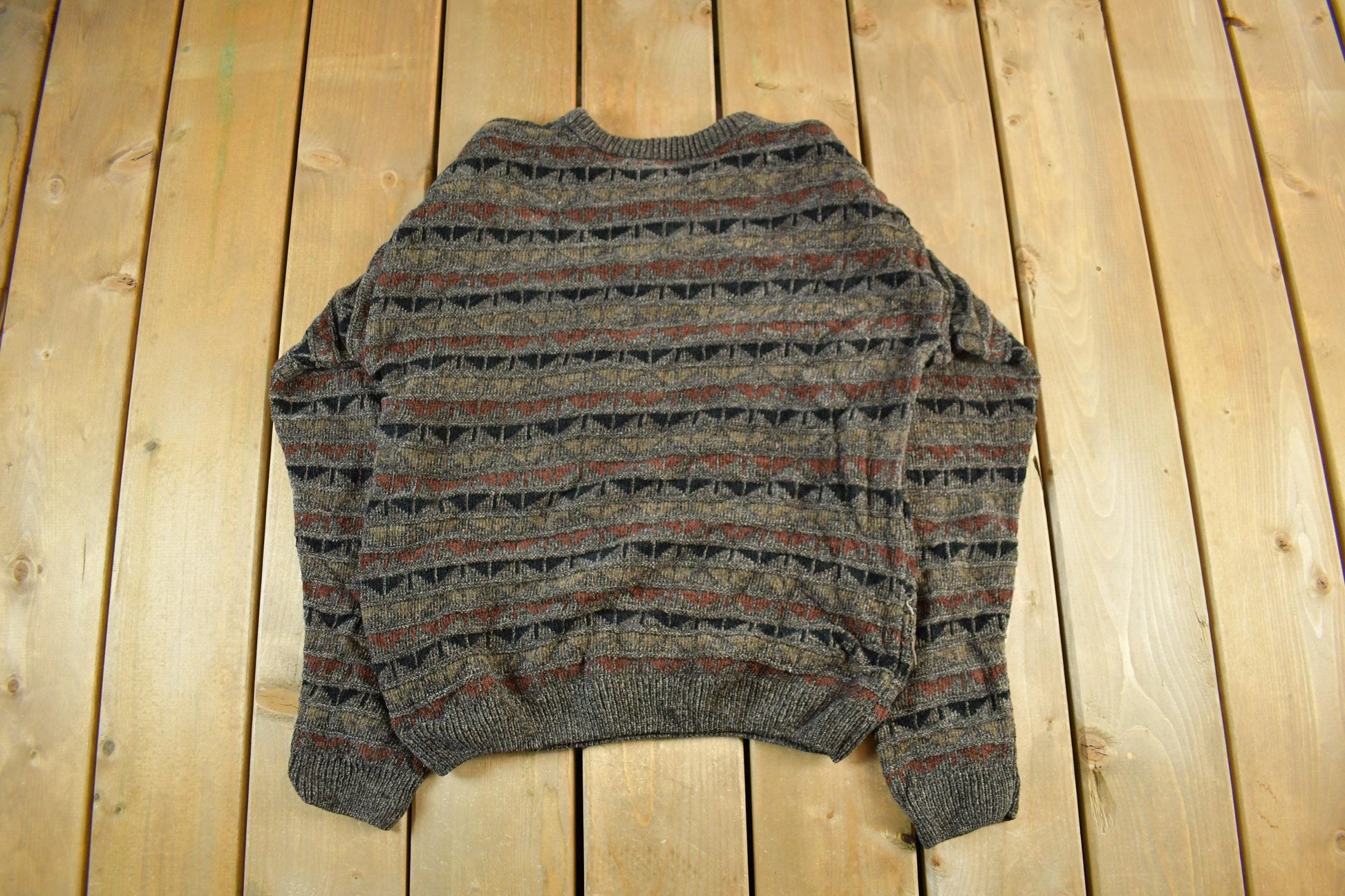 Vintage 1990s Consensus Knit Abstract Pattern Crewneck Sweater Men's Medium / 90s Crewneck / Preppy Knits