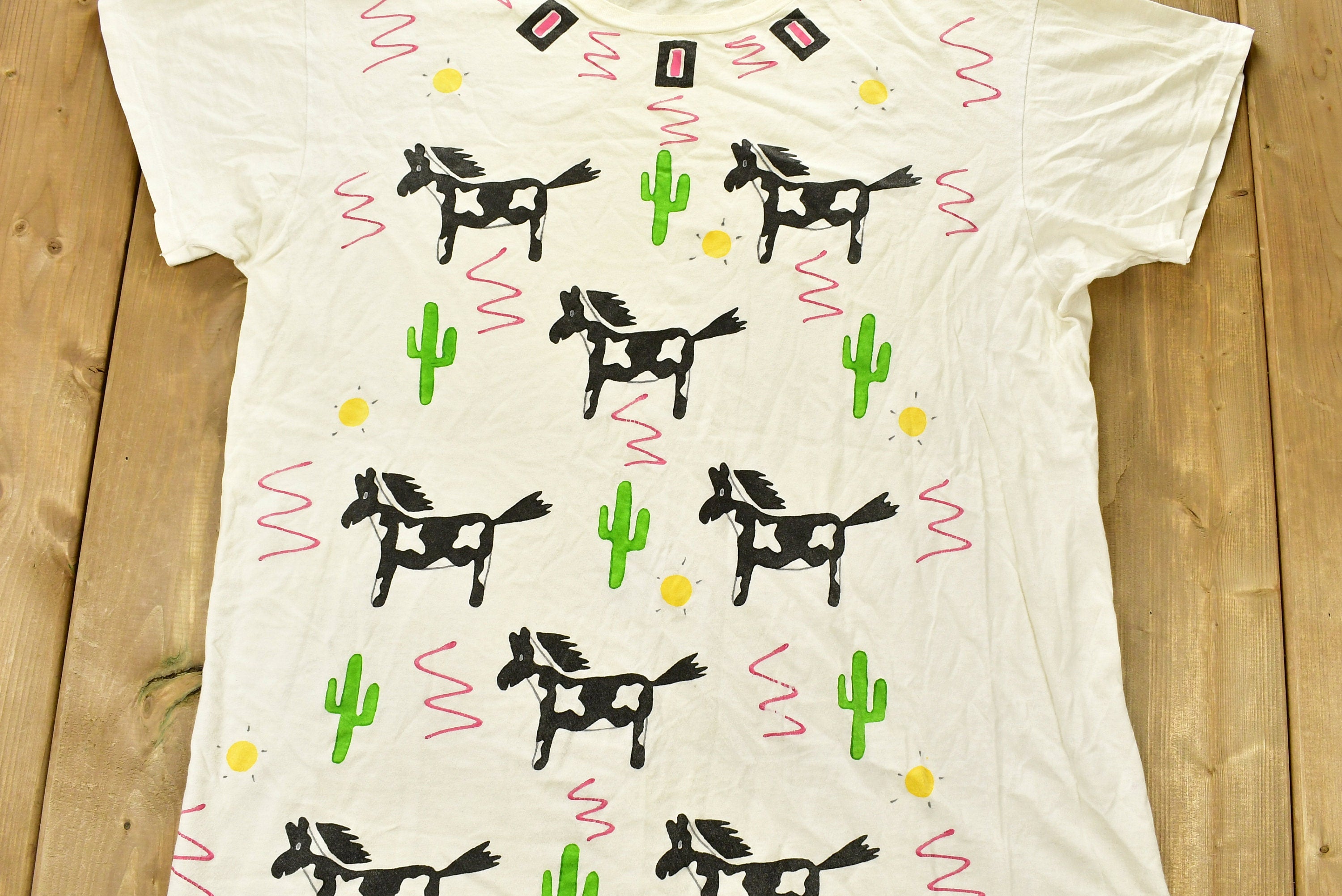 Vintage 1990s All Over Print Horse Graphic T-Shirt
