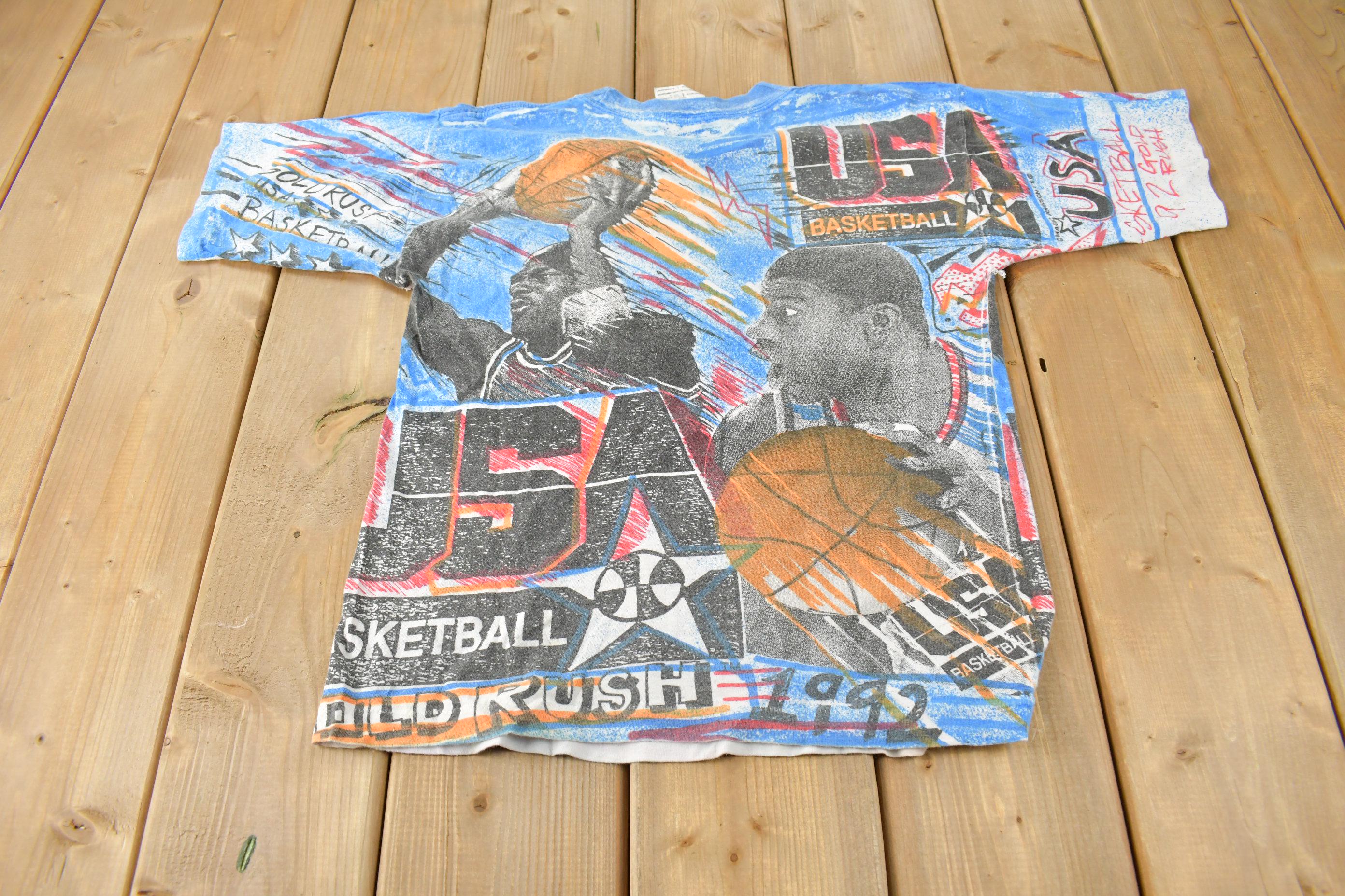 Vintage 1990s Team USA Basketball All Over Print T-Shirt