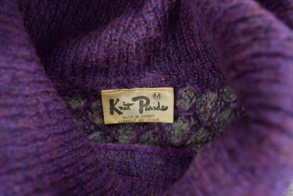 Vintage 1970s Knit Parade Purple Turtleneck Sweater /