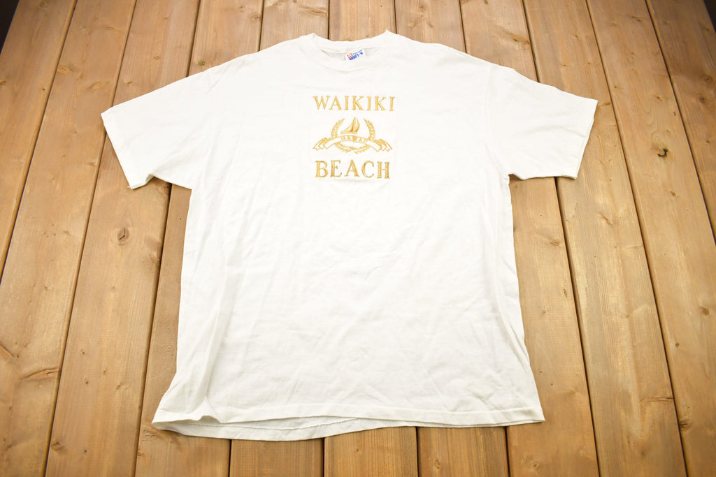 Vintage 1990s Waikiki Beach Embroidered Souvenir T Shirt
