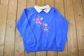 Vintage 1990s Hanes Double Collar Brilliant Blue Floral Cute Crewneck Sweater