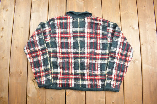 Vintage 1990s Paul Harris Design Knit Zip Up Mohair Sweater / Vintage Cardigan / Cottage Core / Plaid Sweater / Vintage Mohair