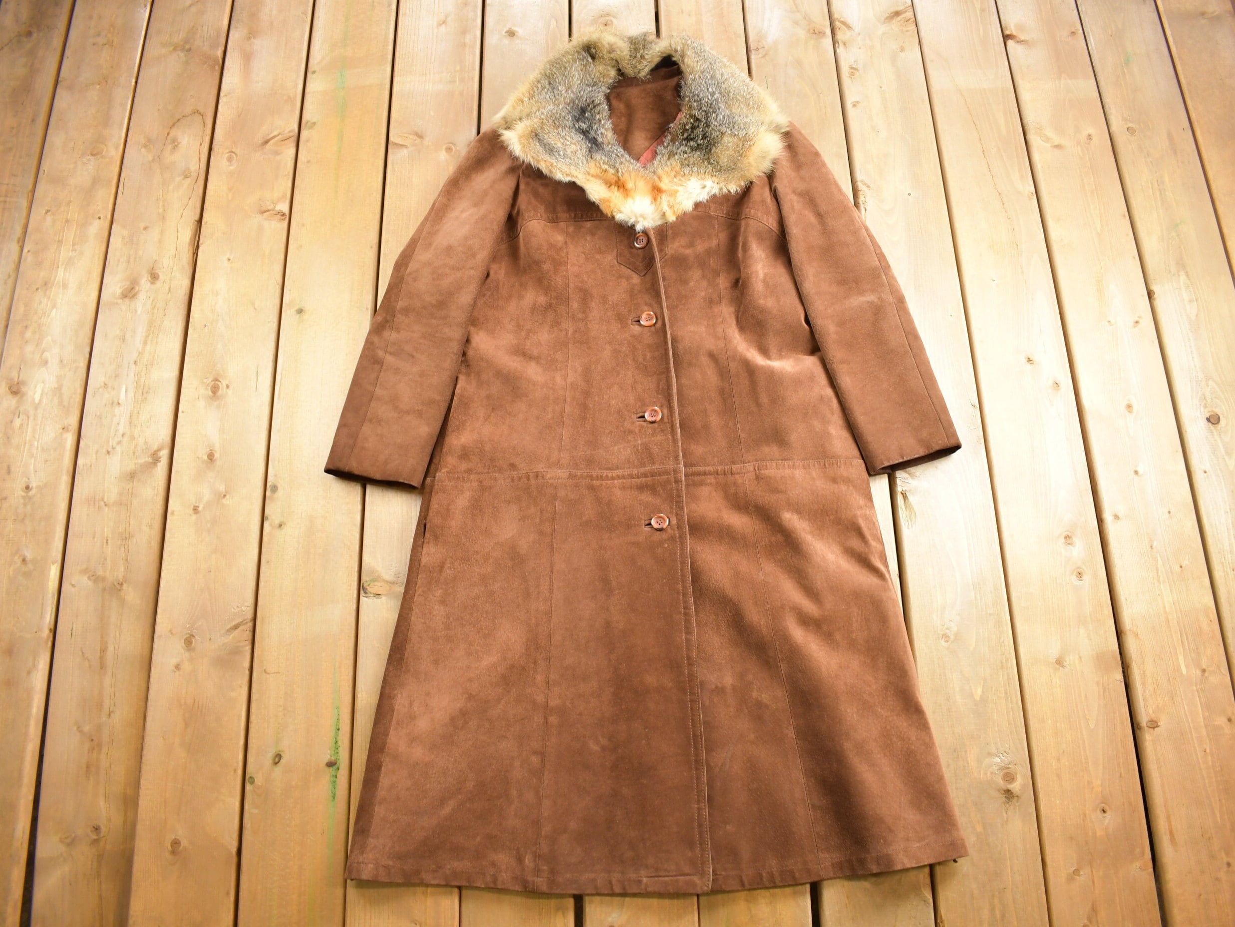 Vintage 1970s Fur Collar Suede Leather Jacket