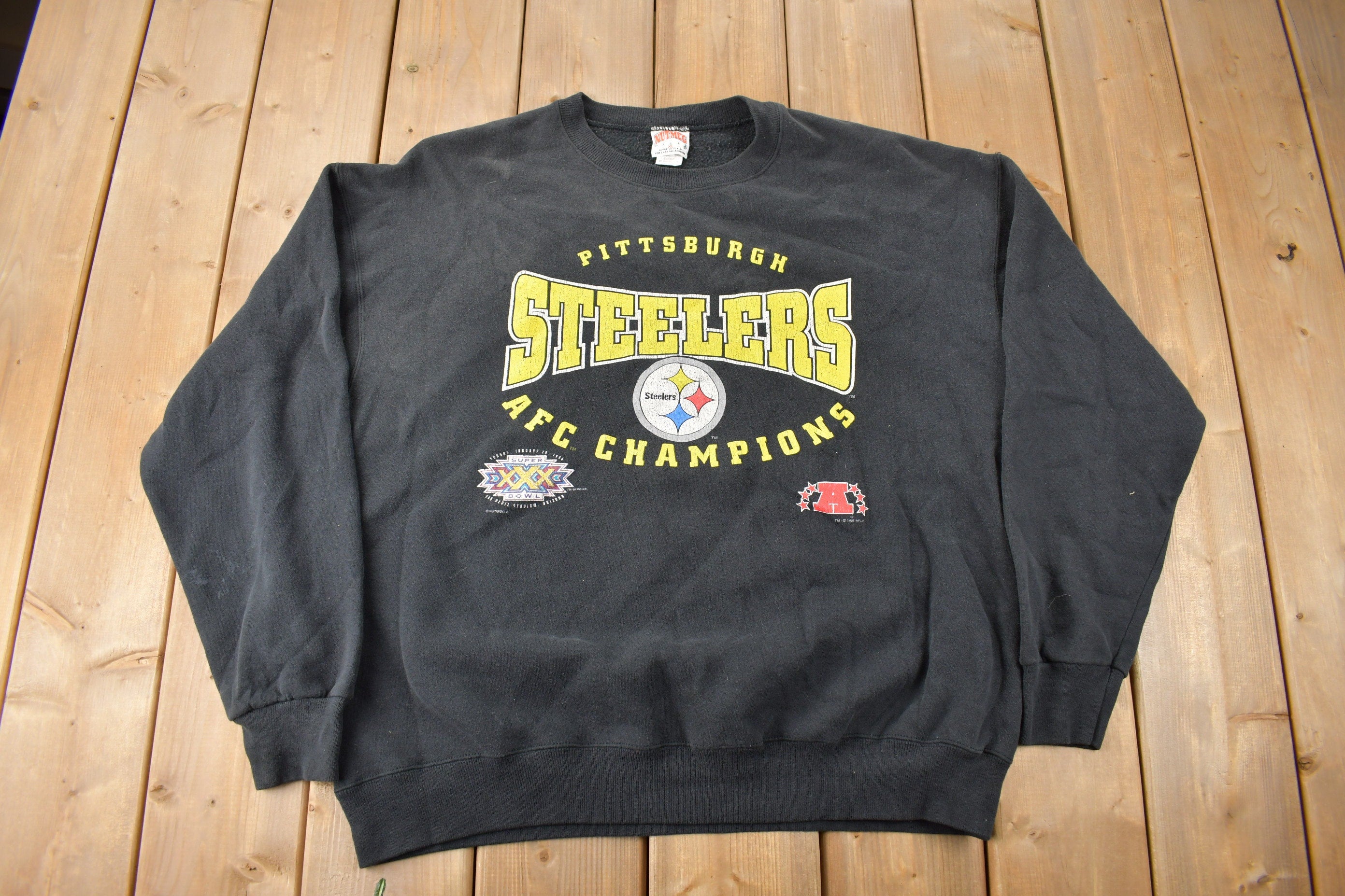 Vintage 1996 Pittsburgh Steelers NFL AFC Champions Football Crewneck Sweatshirt Made In USA