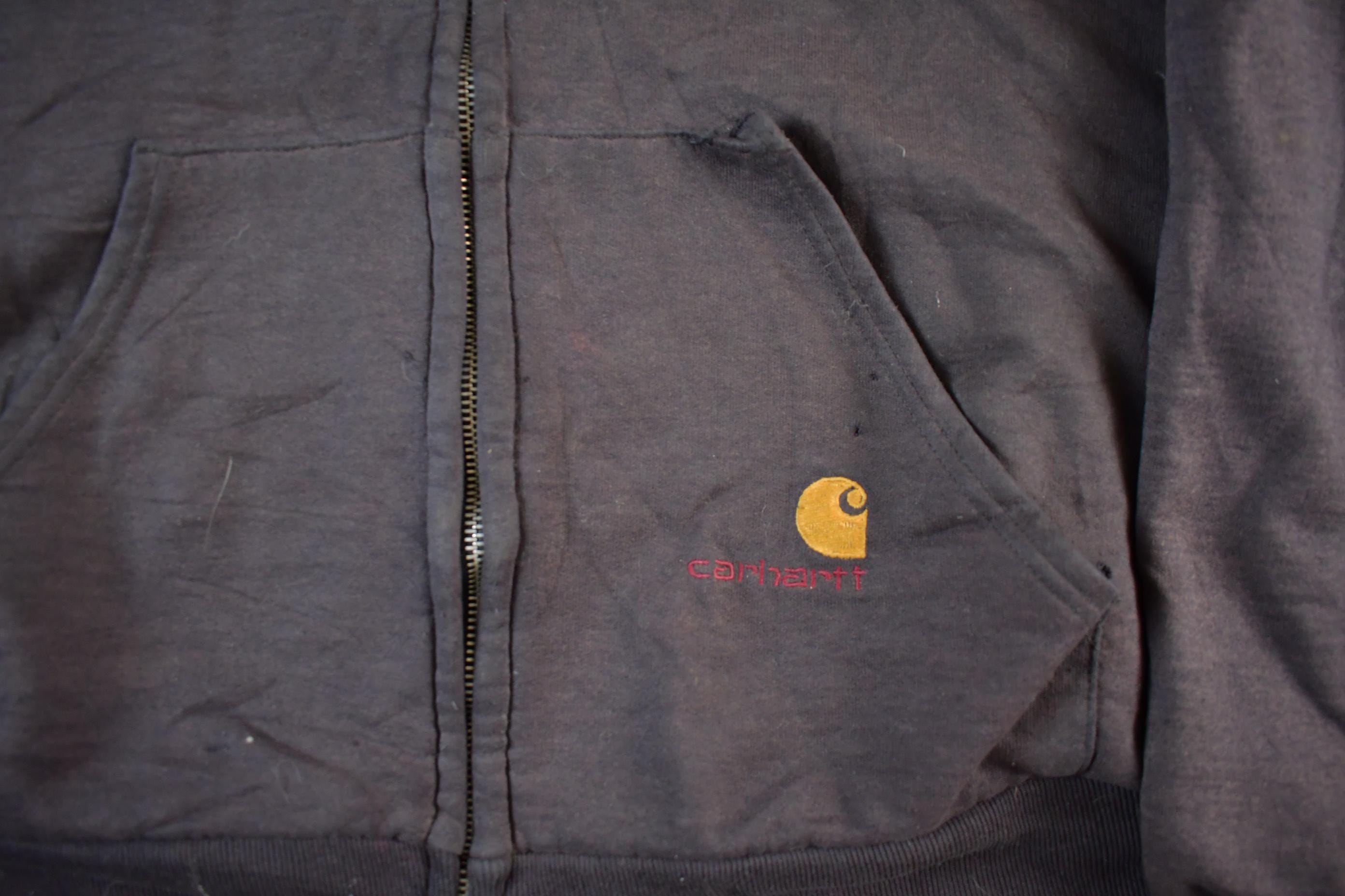 Vintage Distressed Carhartt Full Zip Thermal Lined Hoodie Sweatshirt Men's XL