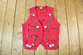 Vintage 1990s Floral Knit Cardigan Sweater Vest Women's Small