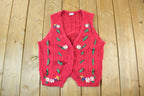 Vintage 1990s Floral Knit Cardigan Sweater Vest Women's Small
