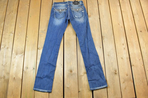 Vintage Y2K Miss Me Bedazzled Low Rise Jeans Size 26x31 / Straight Cut Jeans / Y2K Style / Embroidered Jeans / 2000s / Contrast Stitching