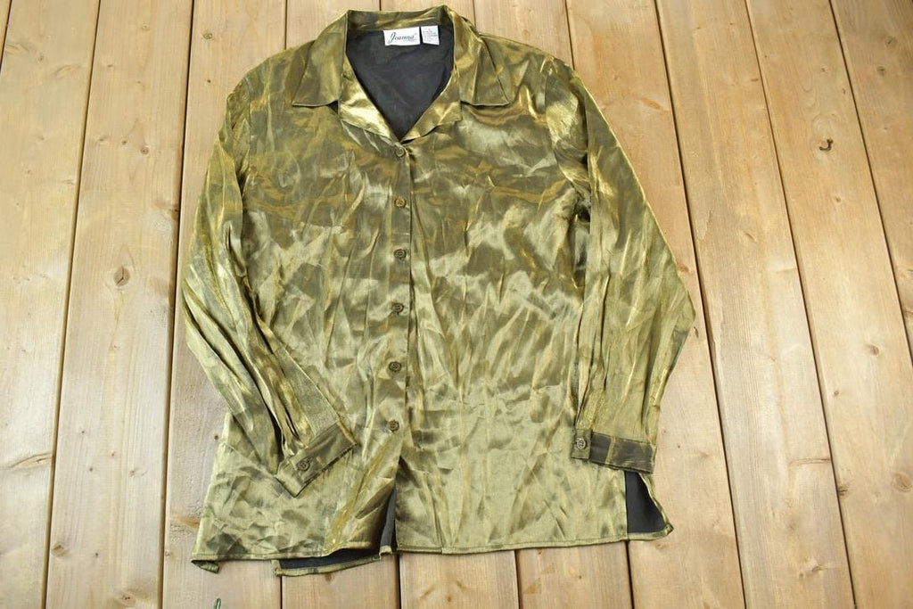 Vintage 1970s Gold Button Up Dress Shirt