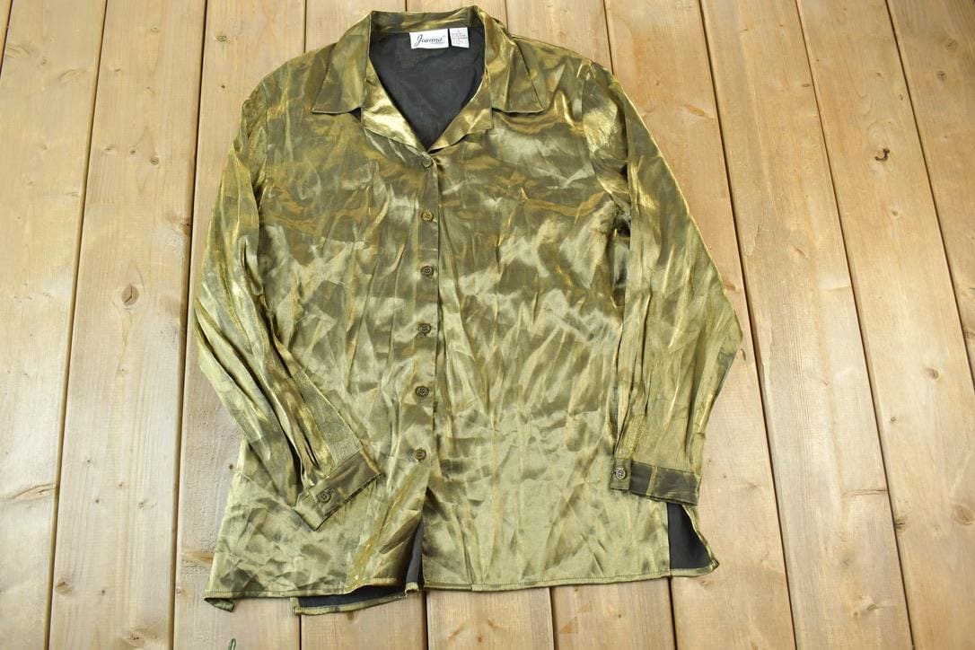 Vintage 1970s Gold Button Up Dress Shirt