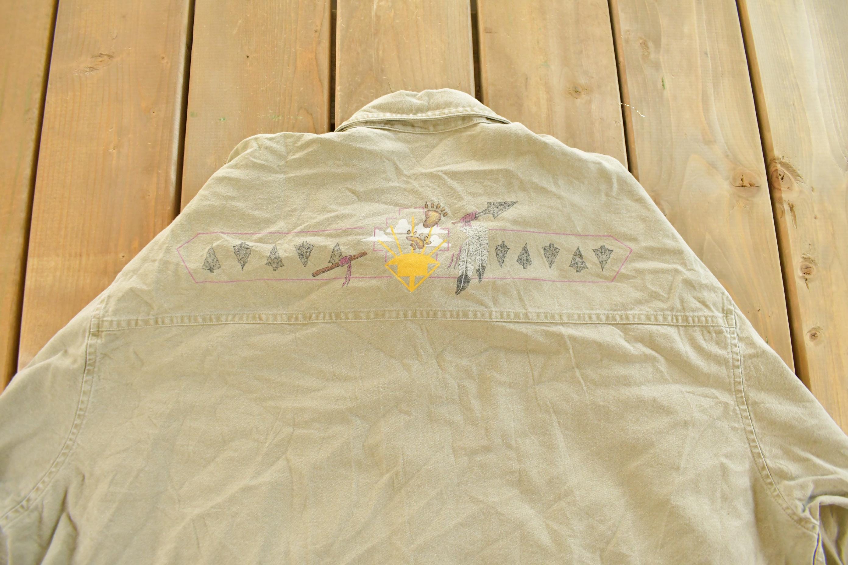 Vintage 1990s Native Art Graphic Western Style Button Up Shirt Men's 2XL