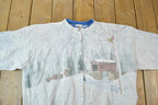 Vintage 1990s Artisans AOP Winter Theme Button Up Double Collar Souvenir Crewneck Sweatshirt