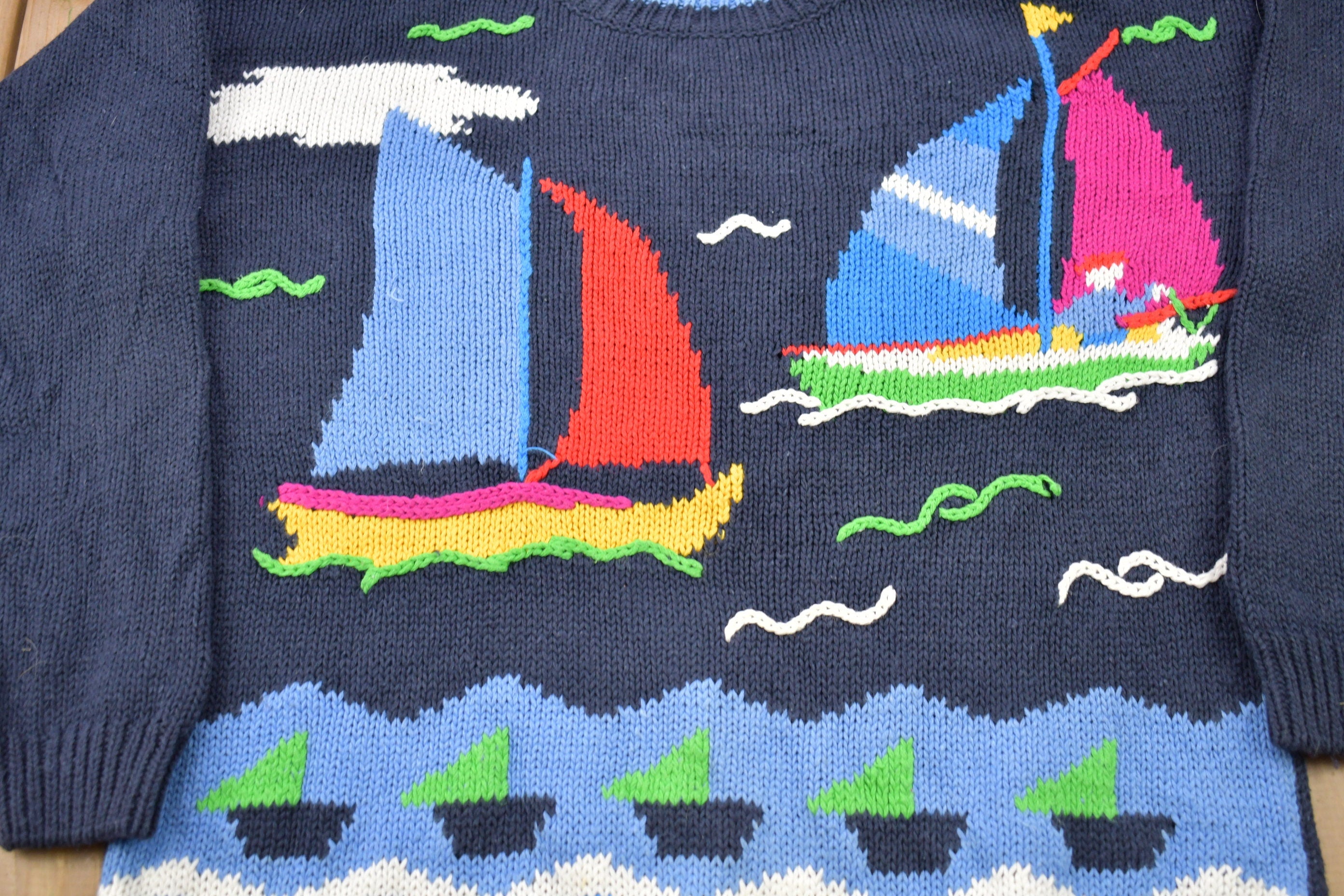 Vintage 1980s Sailing Theme Knit Crewneck Sweater