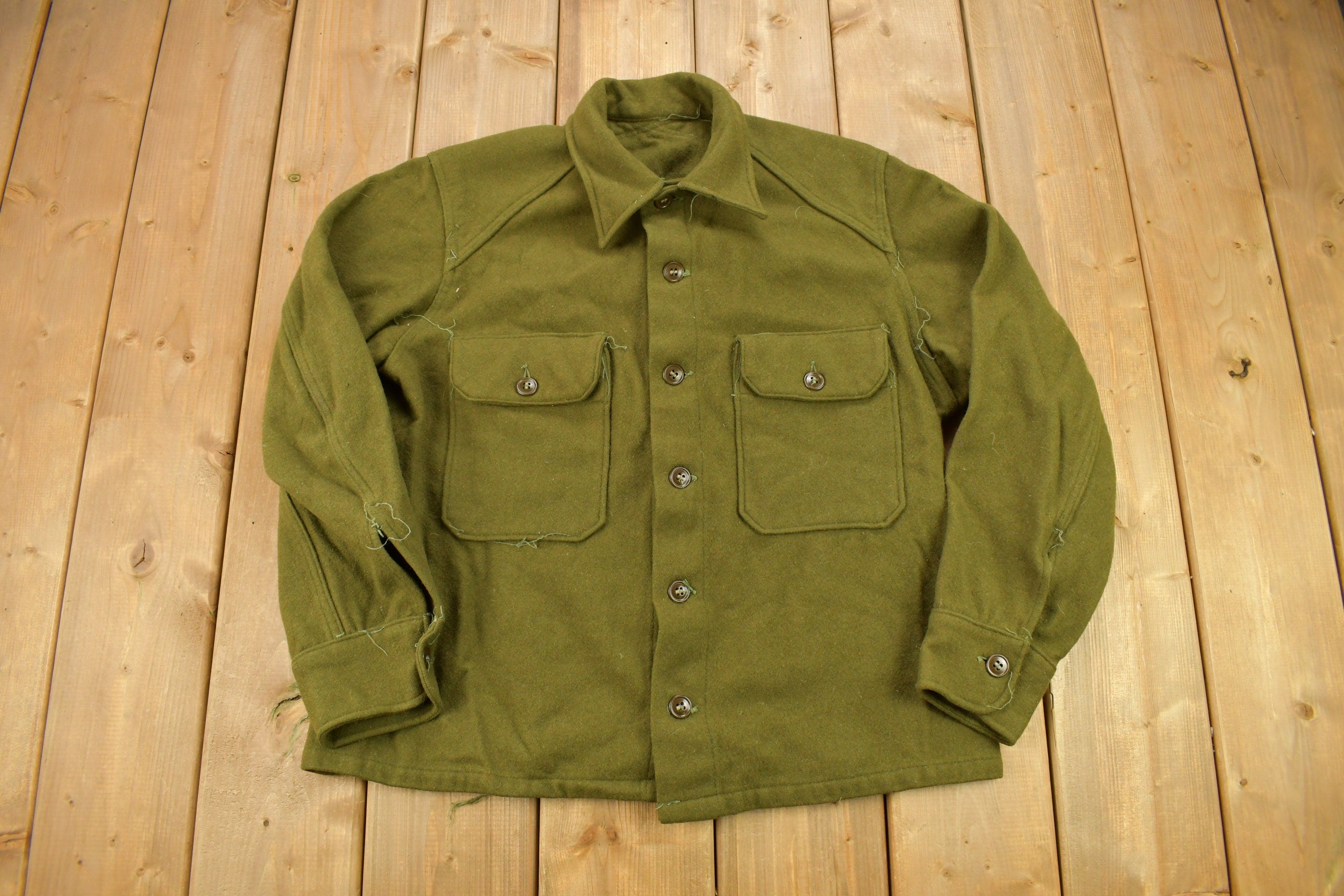 Vintage 1940s WW2 Wool Button Up Infantry Shirt