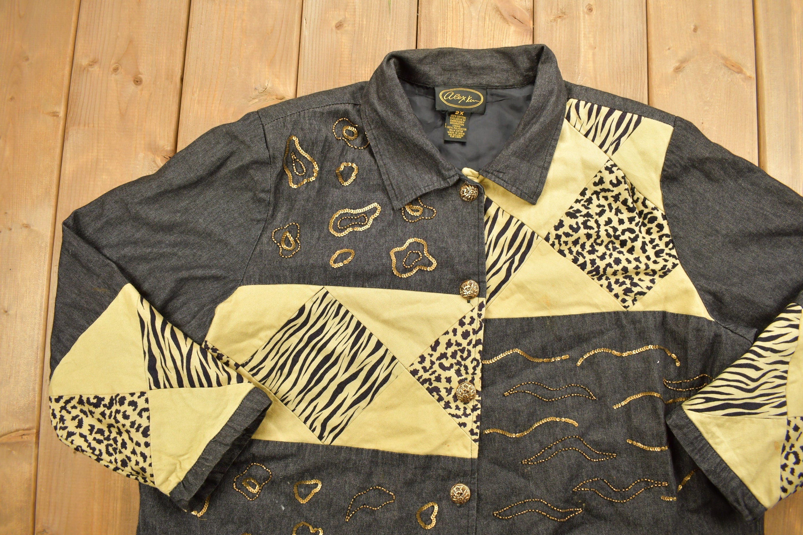 Vintage 1990s Alex Kin Abstract Patchwork Button Up Shirt /
