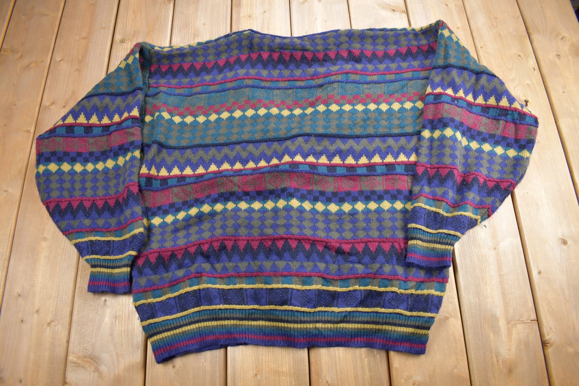 Vintage 1990s Ash Creek Coloured Knit Cardigan Sweater /
