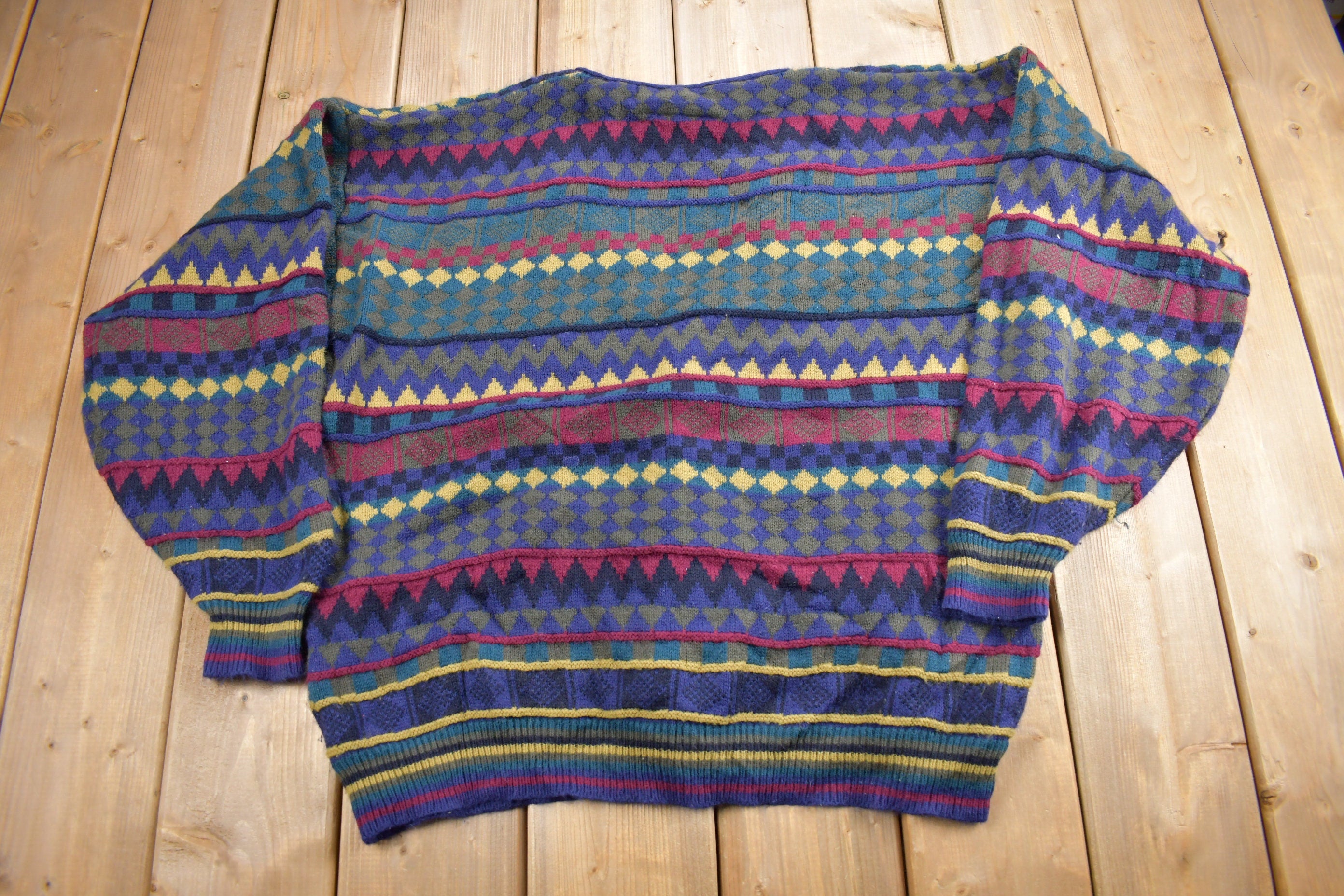 Vintage 1990s Ash Creek Coloured Knit Cardigan Sweater