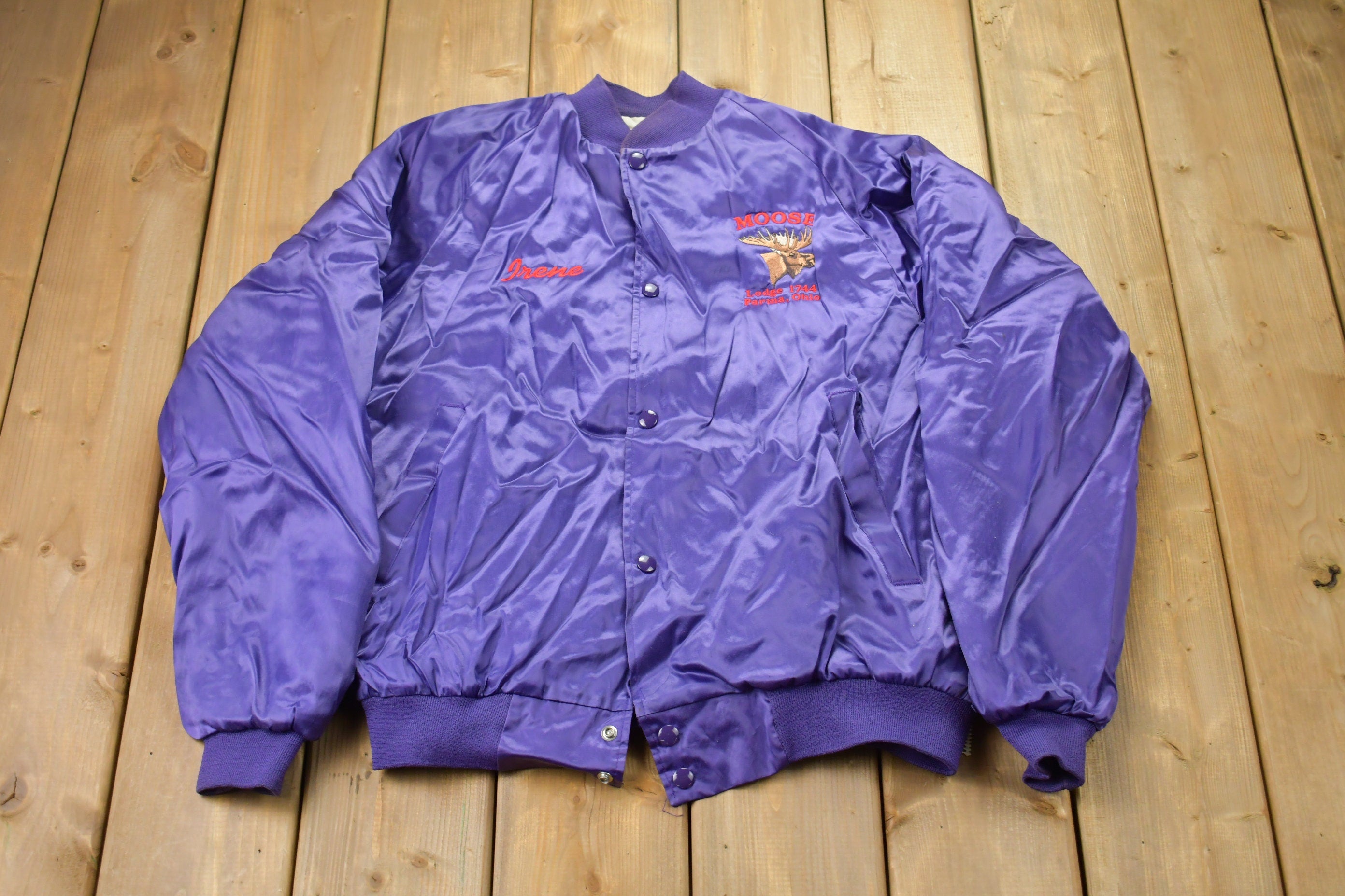Vintage 1990s West Arc Moose Lodge Ohio Satin Bomber Jacket