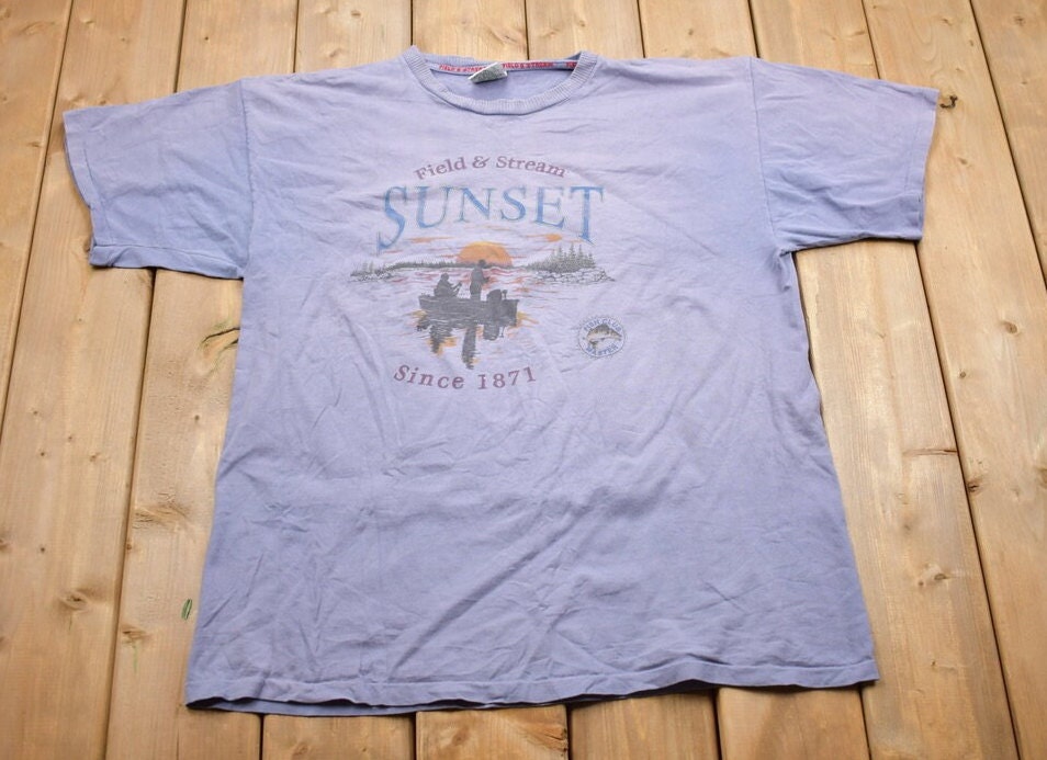 Vintage 1990s Field & Stream Sunset Graphic T Shirt / Vintage T Shirt / Rare Vintage / Streetwear / Single Stitch / Made In USA / Fish Club