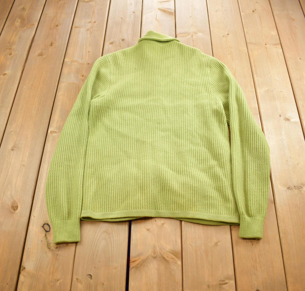 Vintage 1990s Green Collared Knit Cardigan Sweater