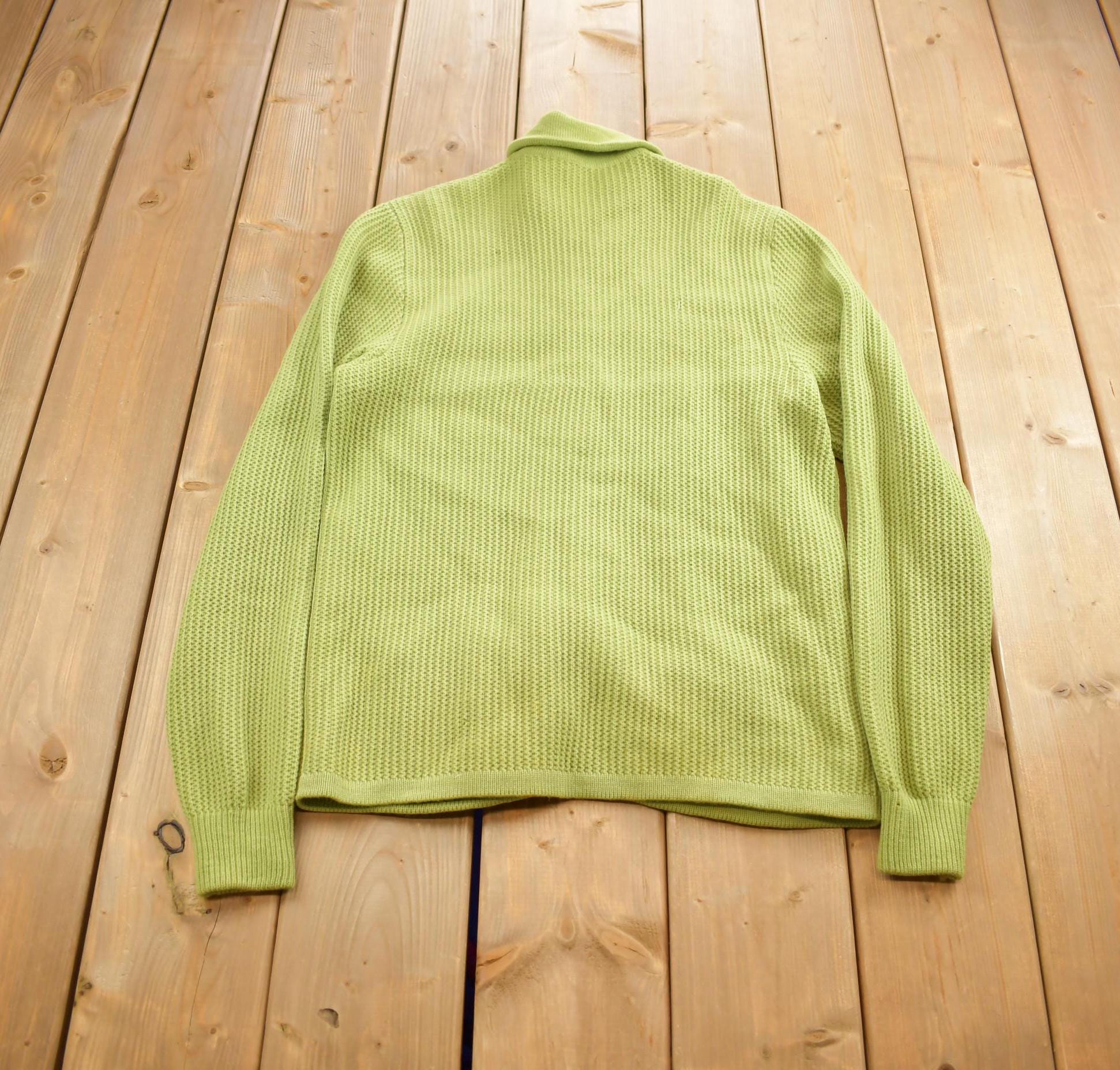 Vintage 1990s Green Collared Knit Cardigan Sweater