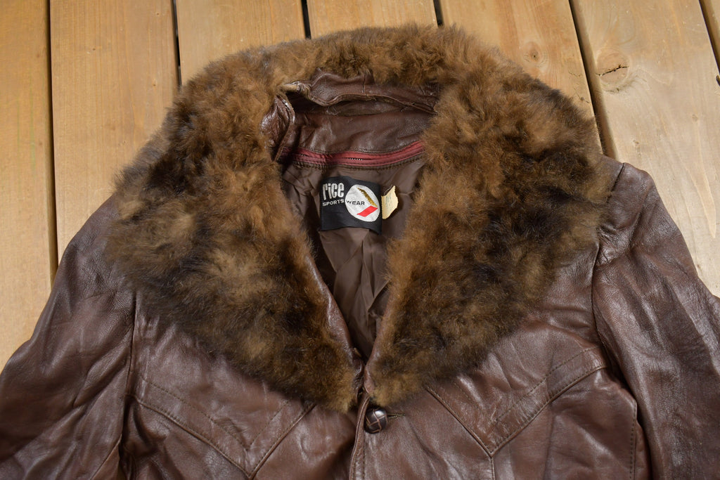 Vintage 1980s Fur Collar Leather Full Length Coat