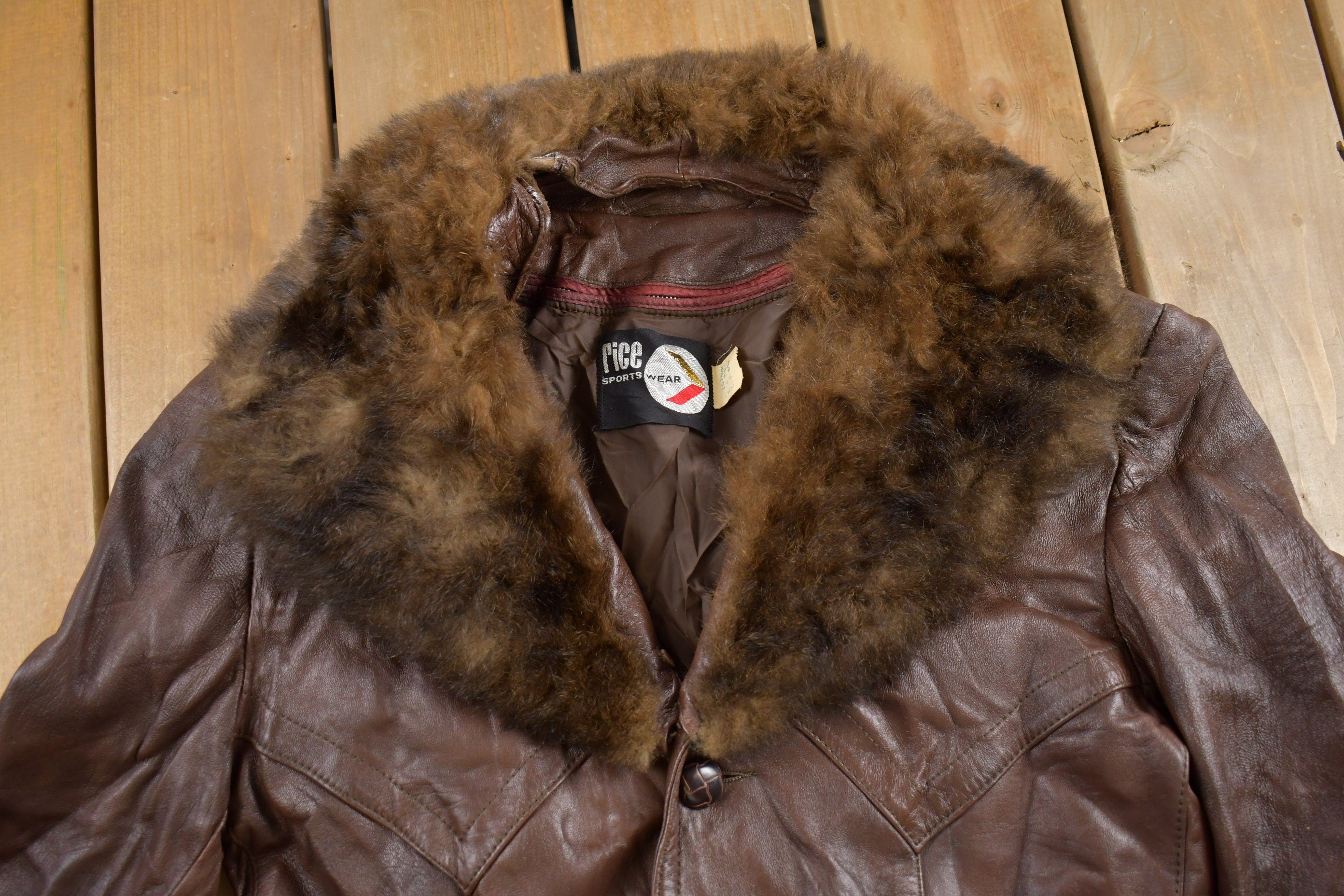 Vintage 1980s Fur Collar Leather Full Length Coat