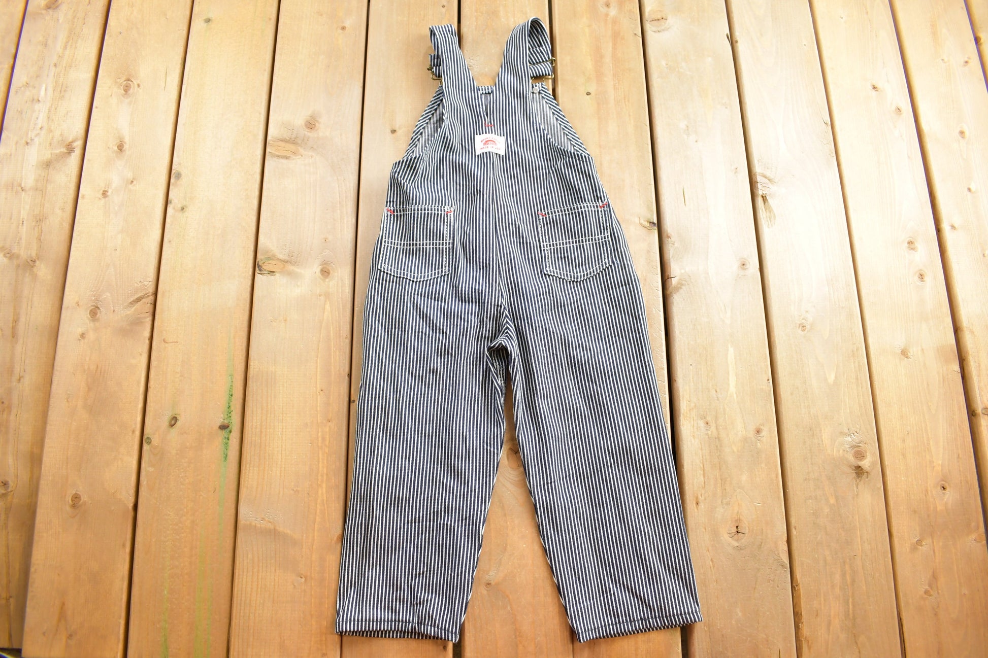 Vintage 1960s Round House Hickory Striped Youth Denim Jean Overalls Size 24 x 15