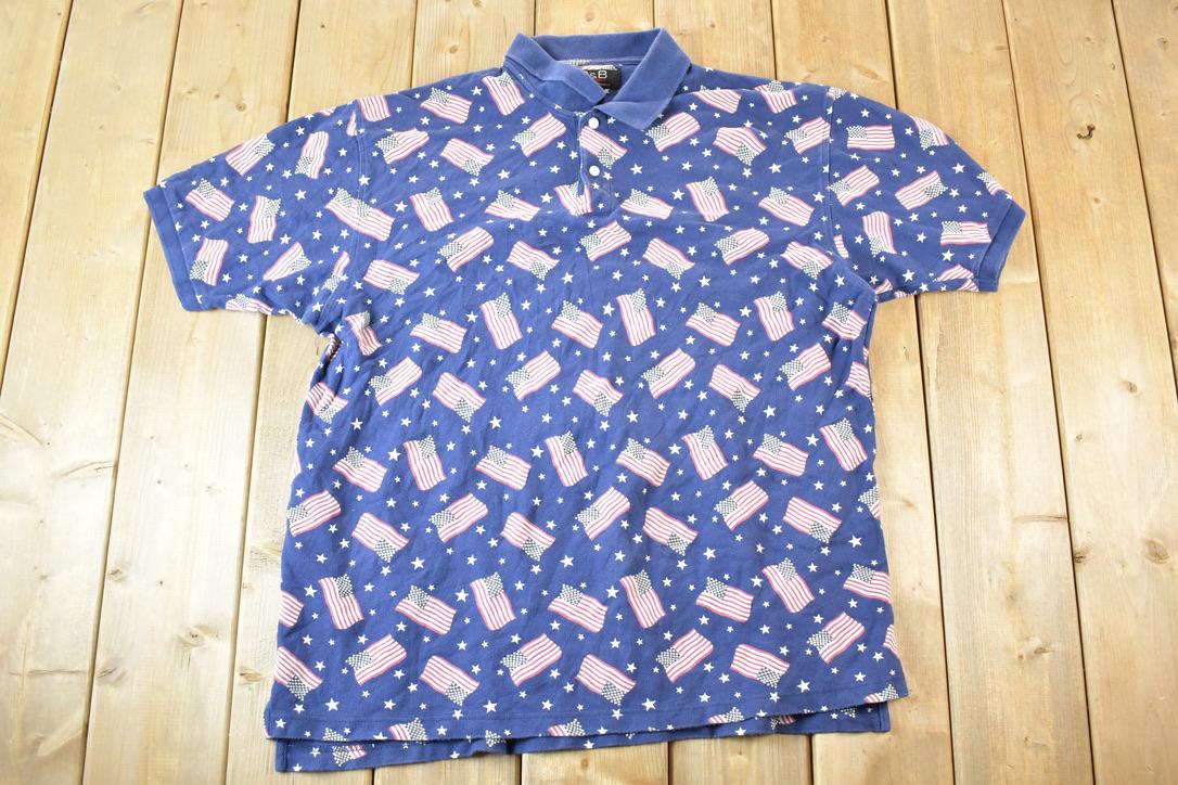 Vintage 1990s Croft And Barrow AMerican Flag AOP Button Up Shirt Men's XL