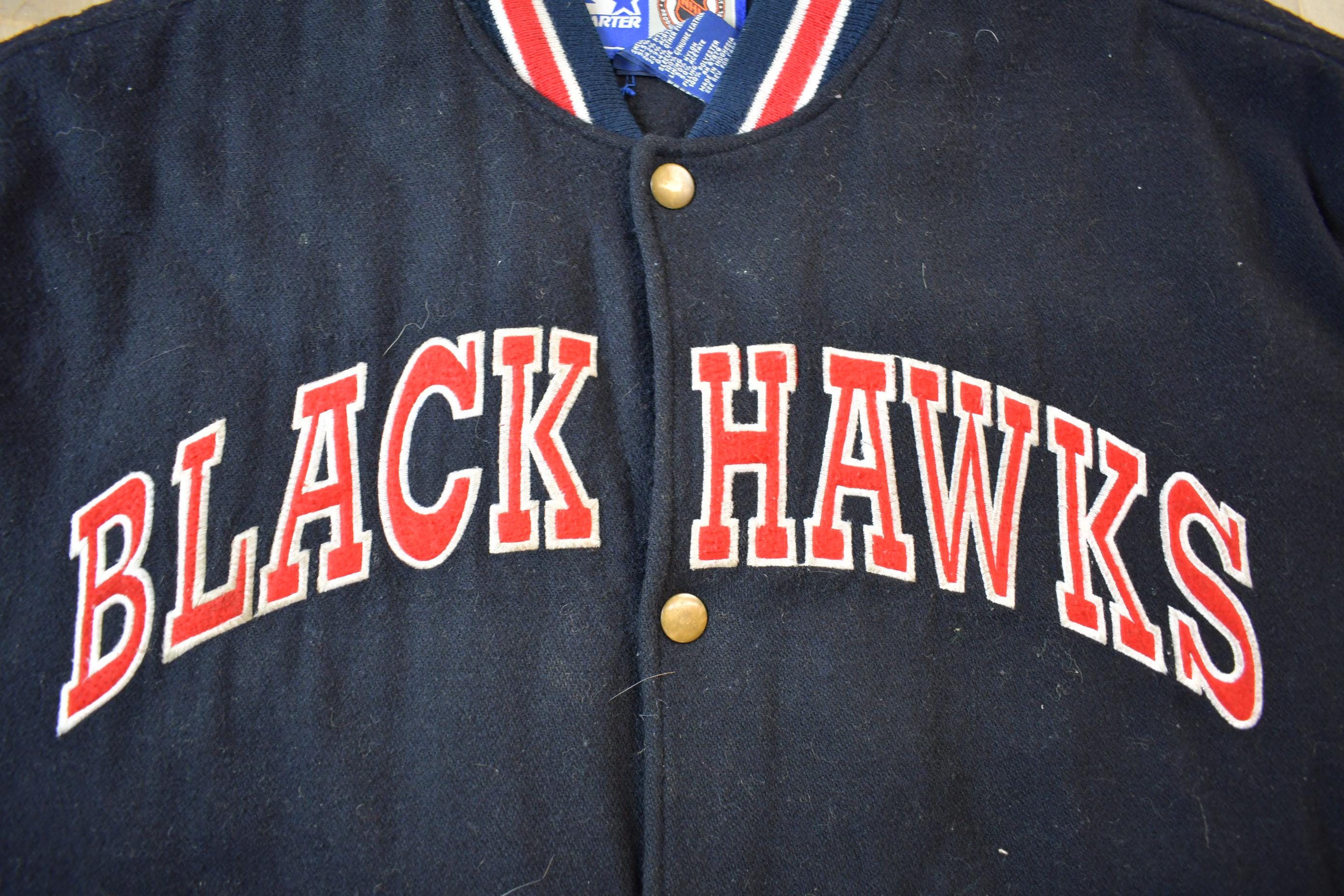 Vintage 1990s Chicago Blackhawks NHL Wool & Leather Starter Jacket