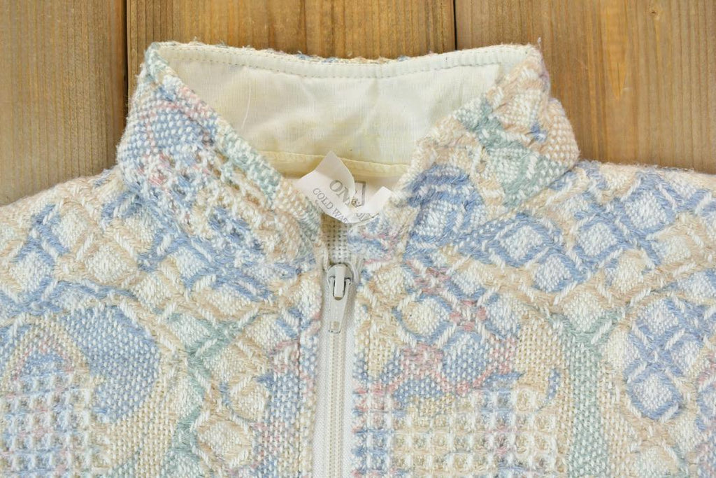 Vintage 1990s Maxon Tapestri Full Zip All Over Print Knit Heart Crewneck Sweatshirt