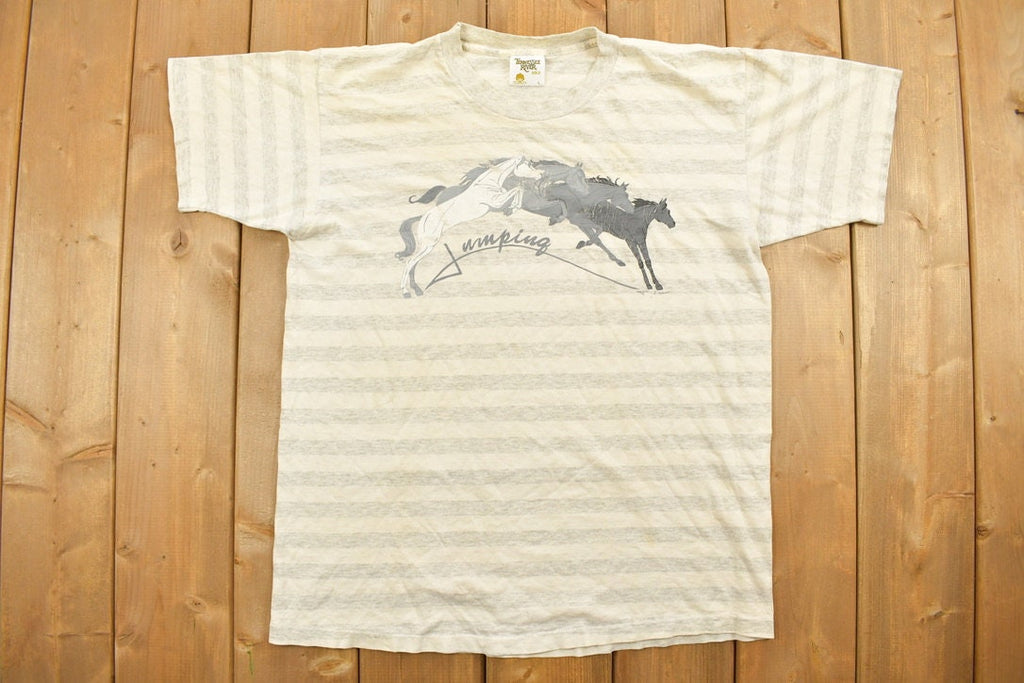 Vintage 1990s Horses Jumping Print Graphic T-Shirt