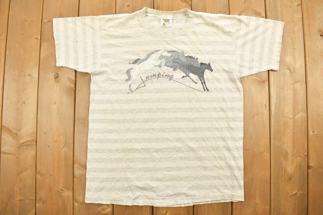 Vintage 1990s Horses Jumping Print Graphic T-Shirt