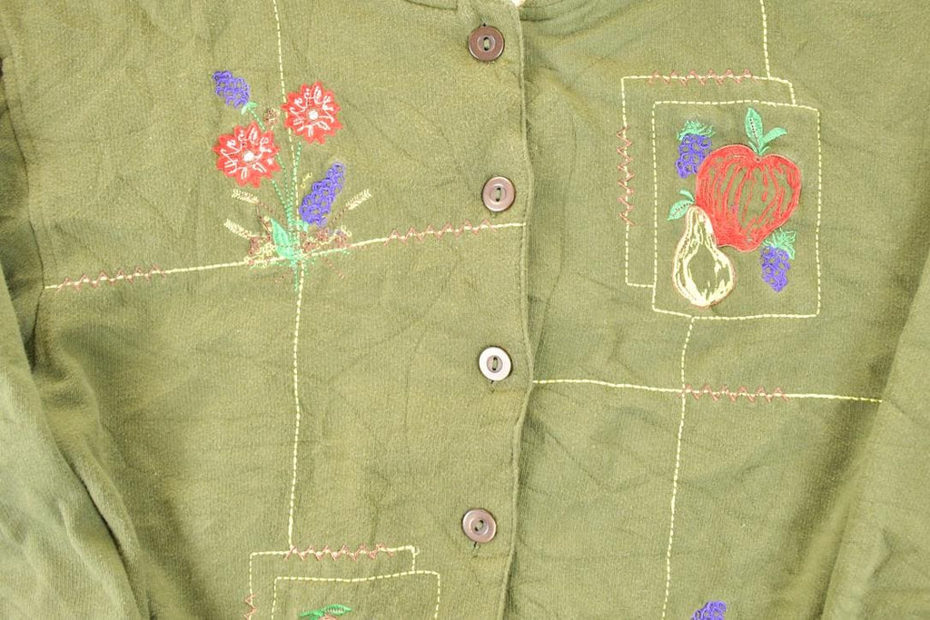 Vintage 1990s Collections Floral Double Collar Button Up Crewneck Sweatshirt Women's M