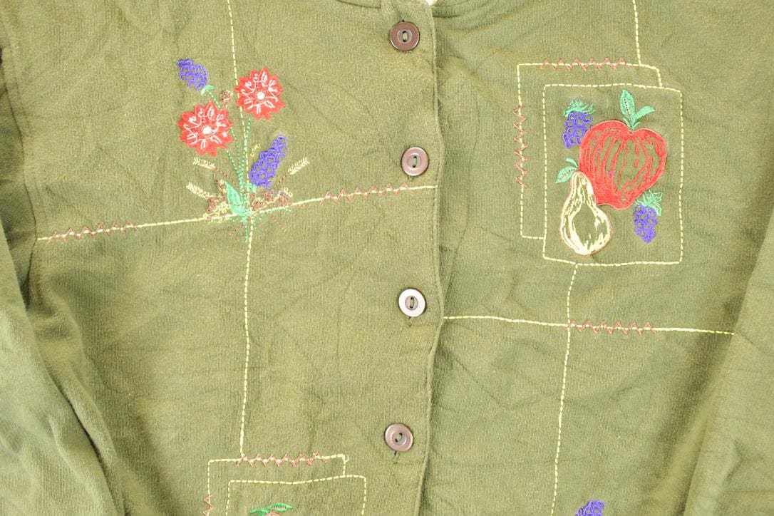 Vintage 1990s Collections Floral Double Collar Button Up Crewneck Sweatshirt Women's M