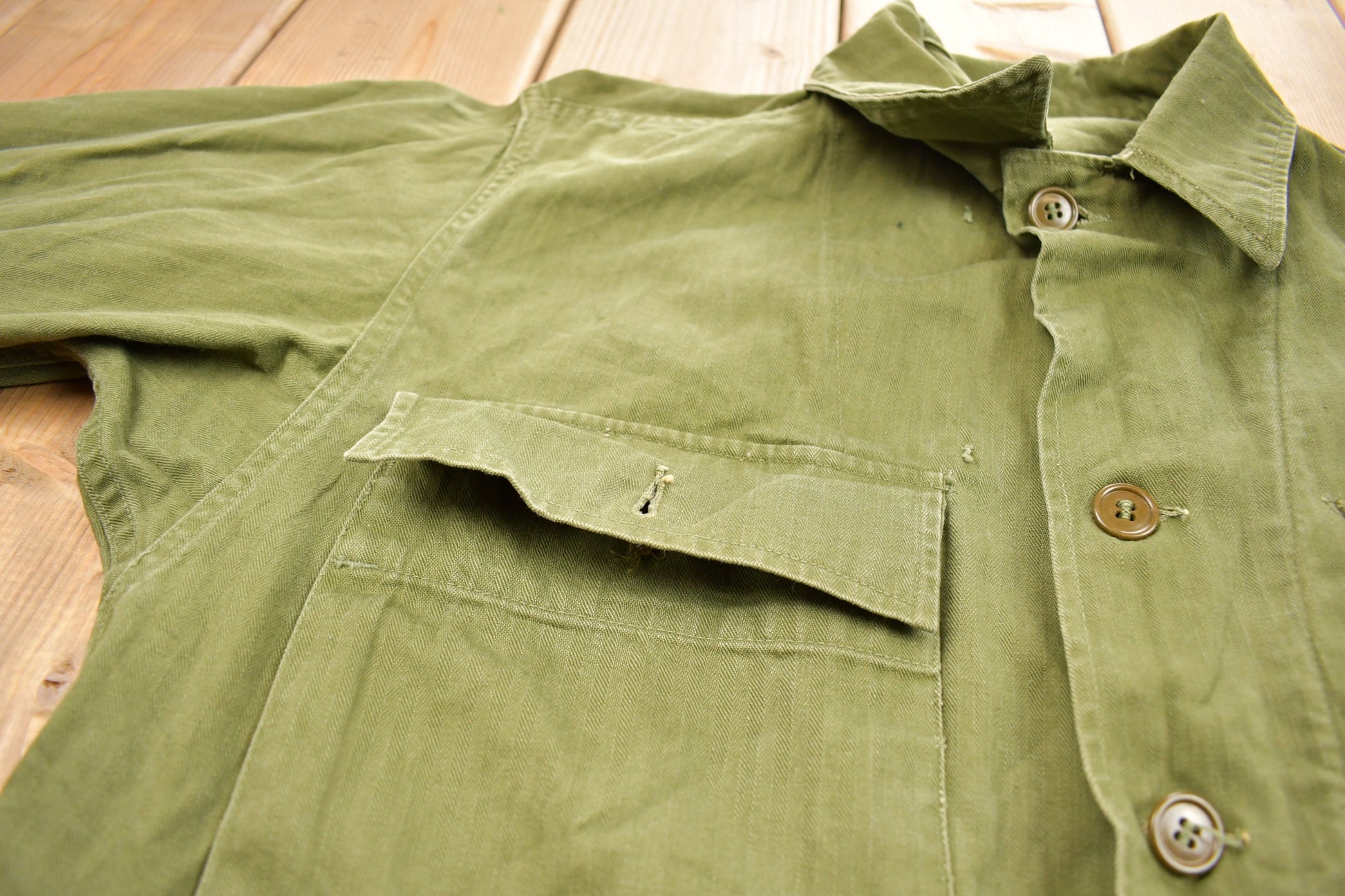 Vintage WW2 1940s Herringbone Military Jacket Army