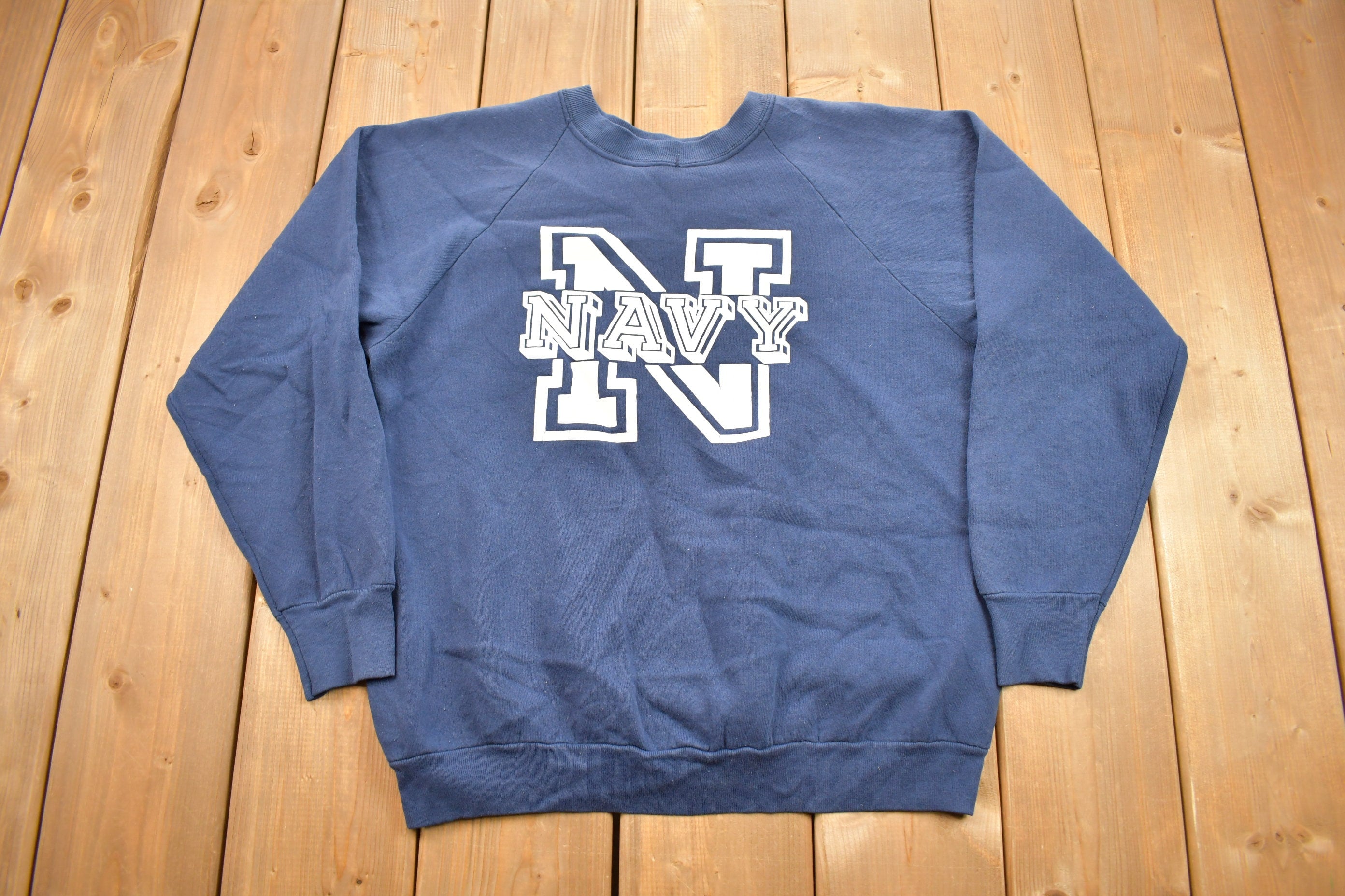 Vintage 1980s United States Navy Graphic Raglan Crewneck
