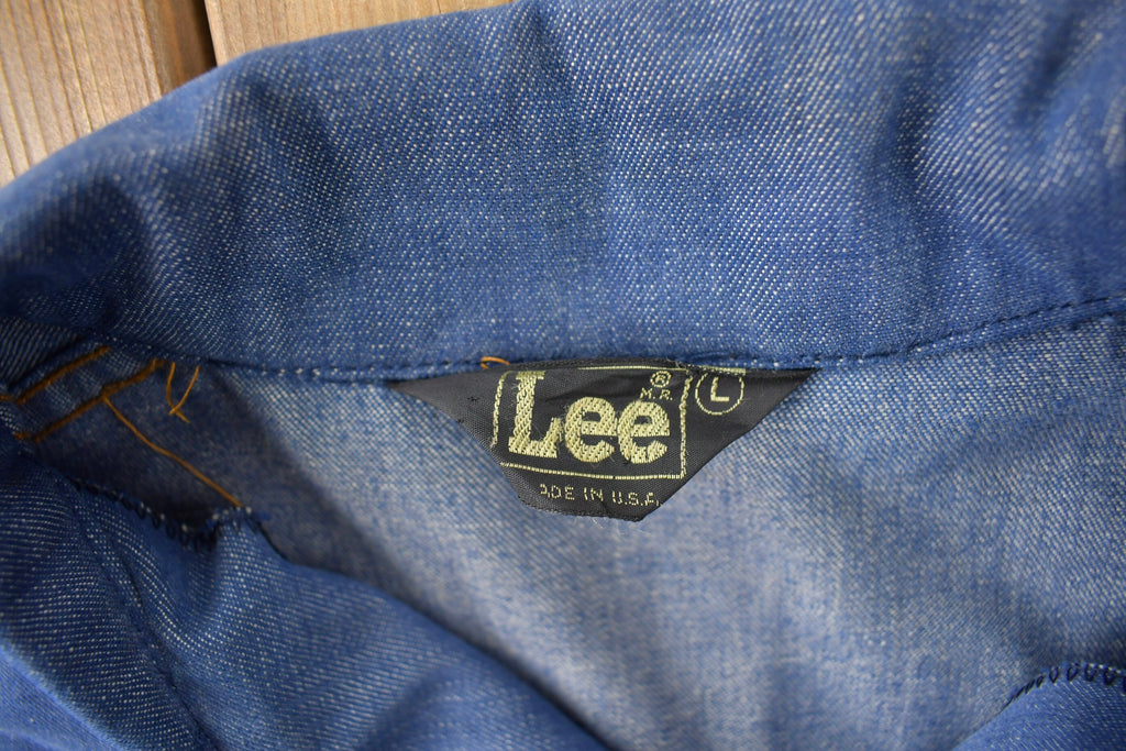 Vintage 1970s Lee Western Style Pearl Snap Button Up Denim Shirt Made in USA Size L