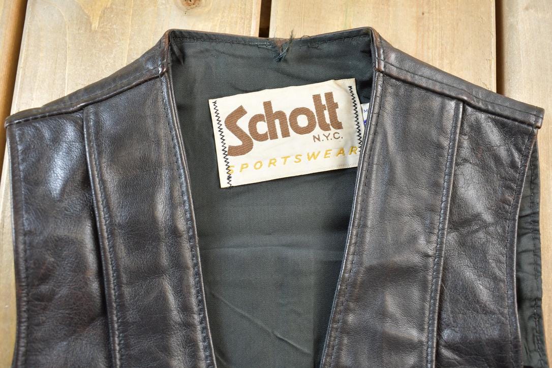 Vintage 1980s Schott Sportswear NYC Leather Vest